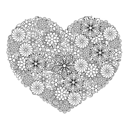 Página para colorear Art-terapia: Corazón de flores dibujo para colorear gratis de Art Therapy Coloring Pages