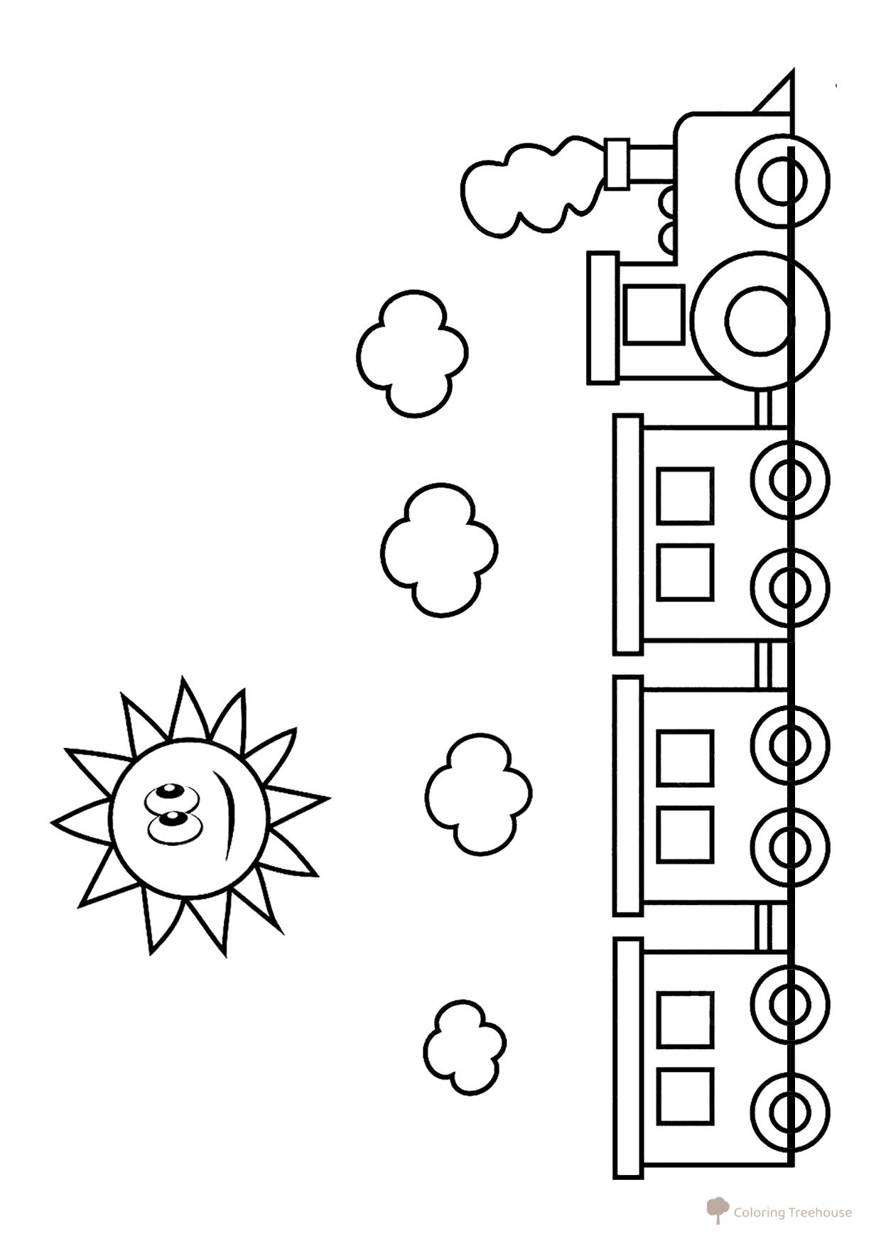 Little Train and Sun Coloring Page free printable Train, Locomotive, and Electric Train Coloring Pages coloring page