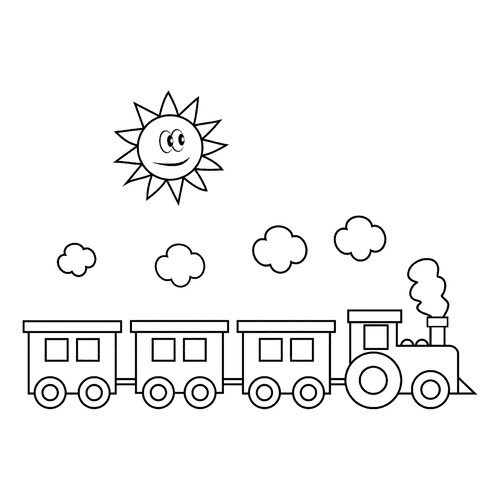 Little Train and Sun Coloring Page free printable Train, Locomotive, and Electric Train Coloring Pages coloring page