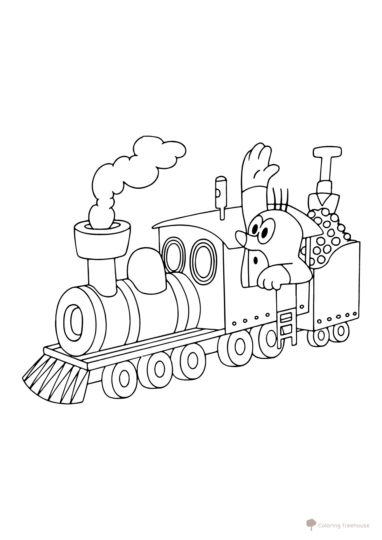 Página para colorear «Locomotora con topo» dibujo para colorear gratis de Páginas para colorear de trenes, locomotoras y coches eléctricos