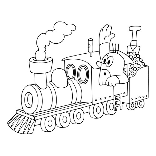 Página para colorear «Locomotora con topo» dibujo para colorear gratis de Páginas para colorear de trenes, locomotoras y coches eléctricos