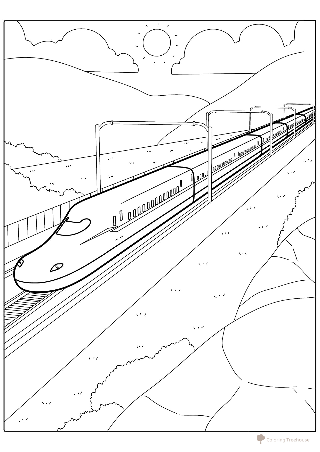 Página para colorear «Tren moderno y de alta tecnología» dibujo para colorear gratis de Páginas para colorear de trenes, locomotoras y coches eléctricos