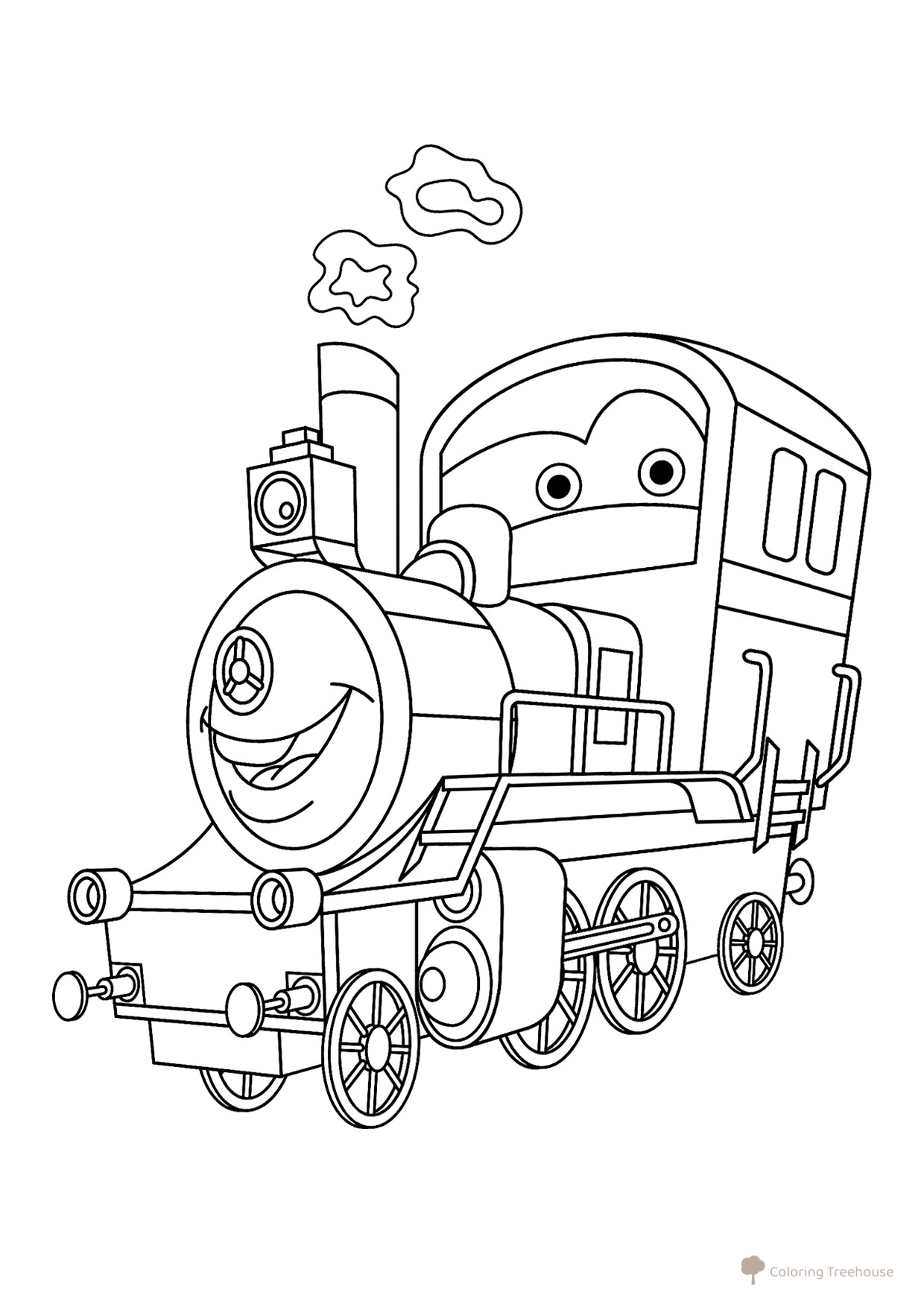 Smiling Locomotive Coloring Page free printable Train, Locomotive, and Electric Train Coloring Pages coloring page