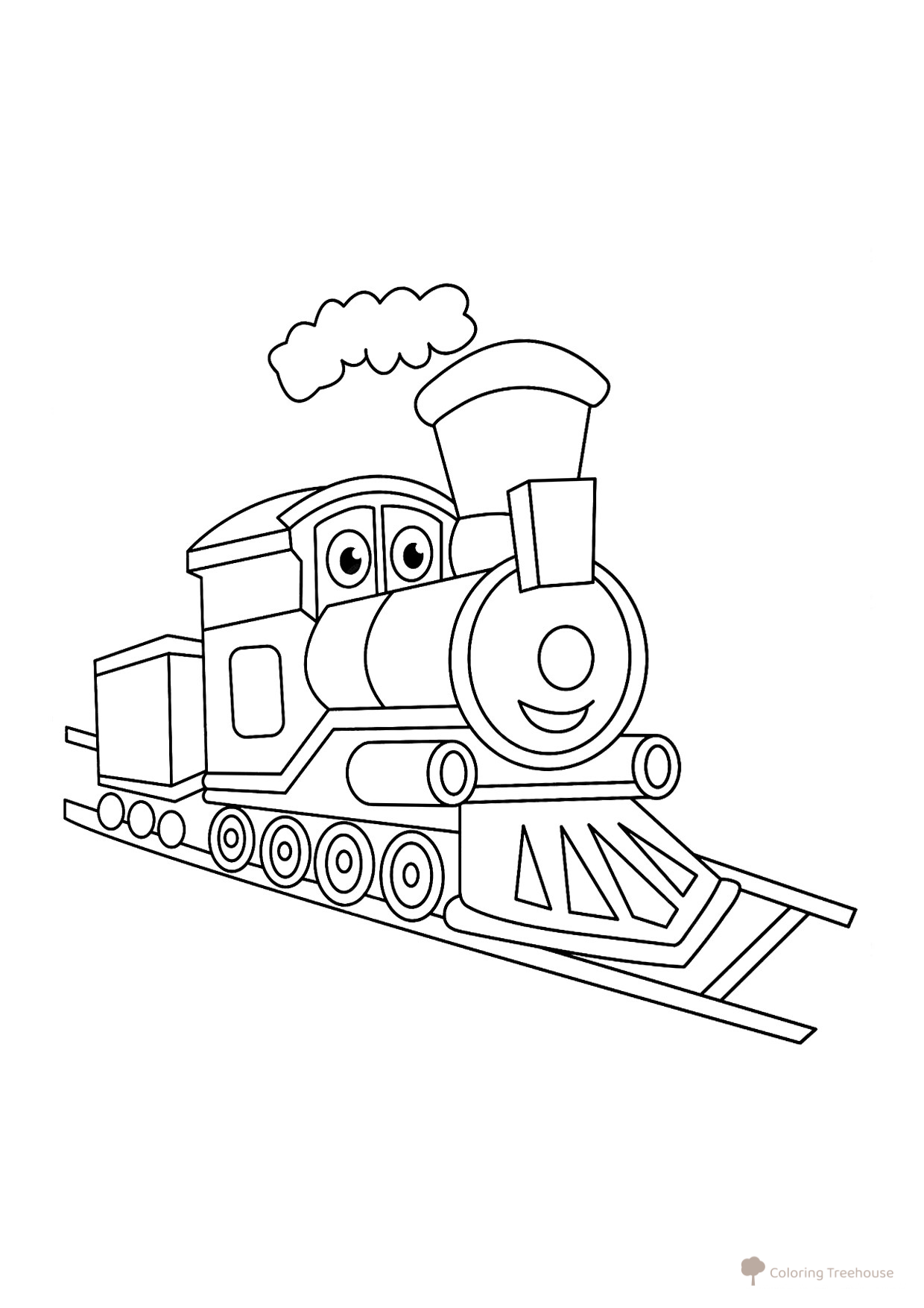 Página para colorear «Locomotora alegre» dibujo para colorear gratis de Páginas para colorear de trenes, locomotoras y coches eléctricos
