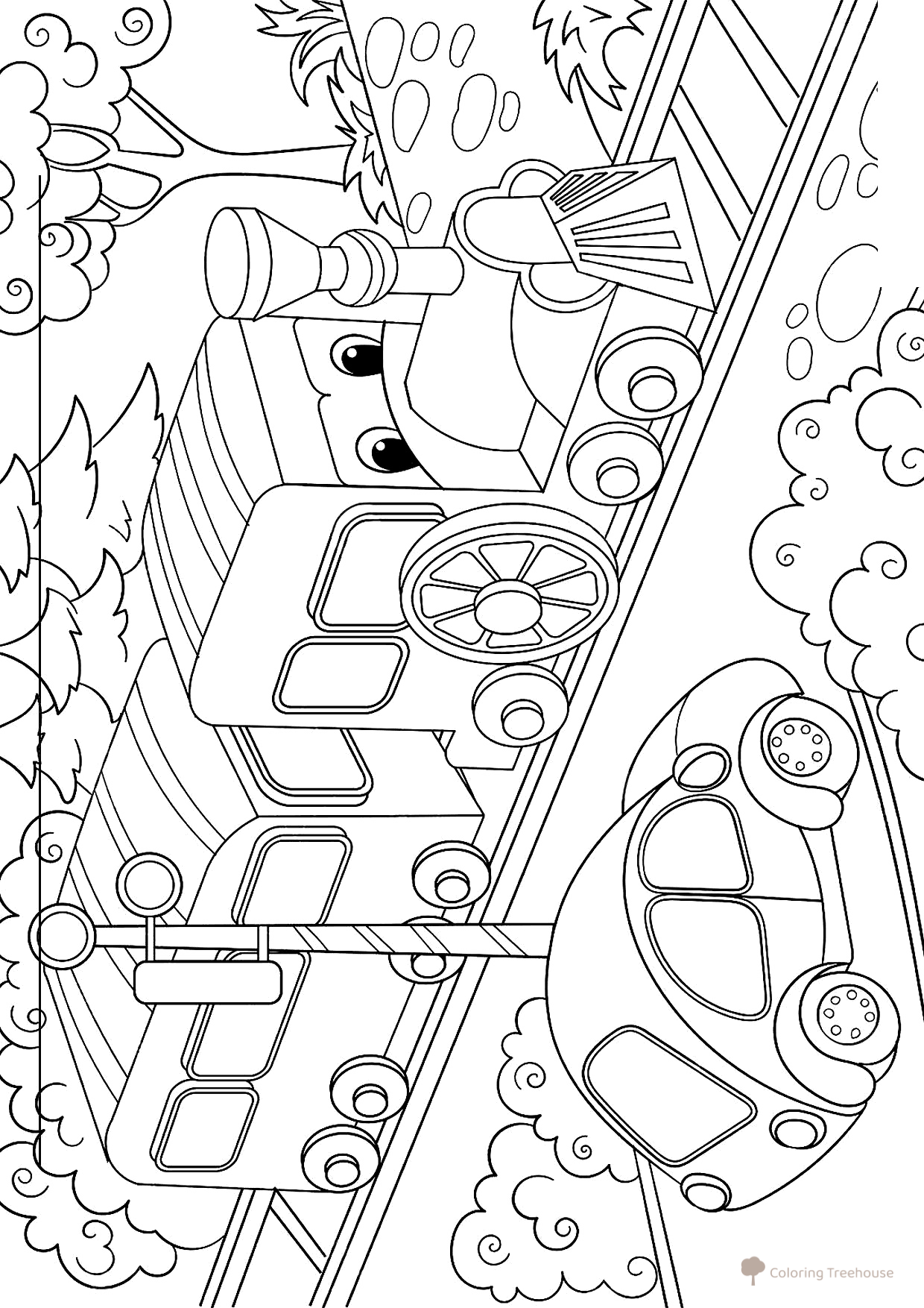 Página para colorear «Paso a nivel ferroviario» dibujo para colorear gratis de Páginas para colorear de trenes, locomotoras y coches eléctricos