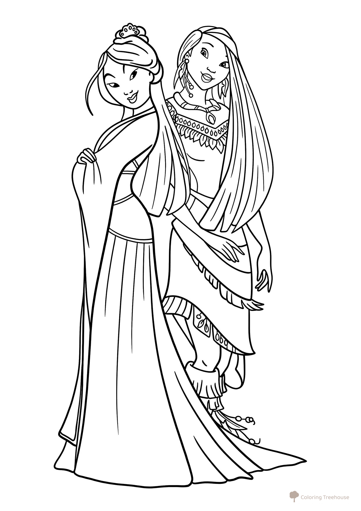 Mulan and Pocahontas Coloring Page free printable Pocahontas Coloring Pages coloring page