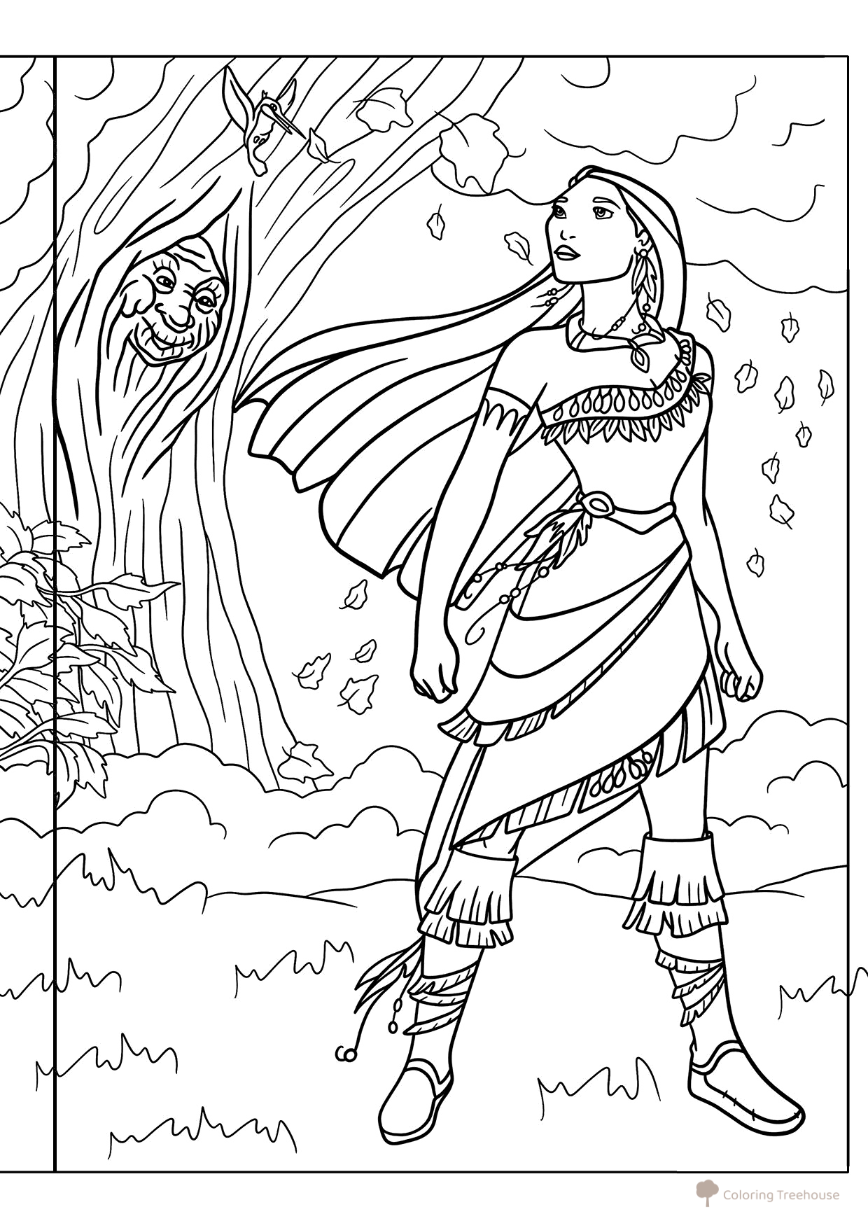 Pocahontas y la abuela Salvia — página para colorear dibujo para colorear gratis de Páginas para colorear de Pocahontas
