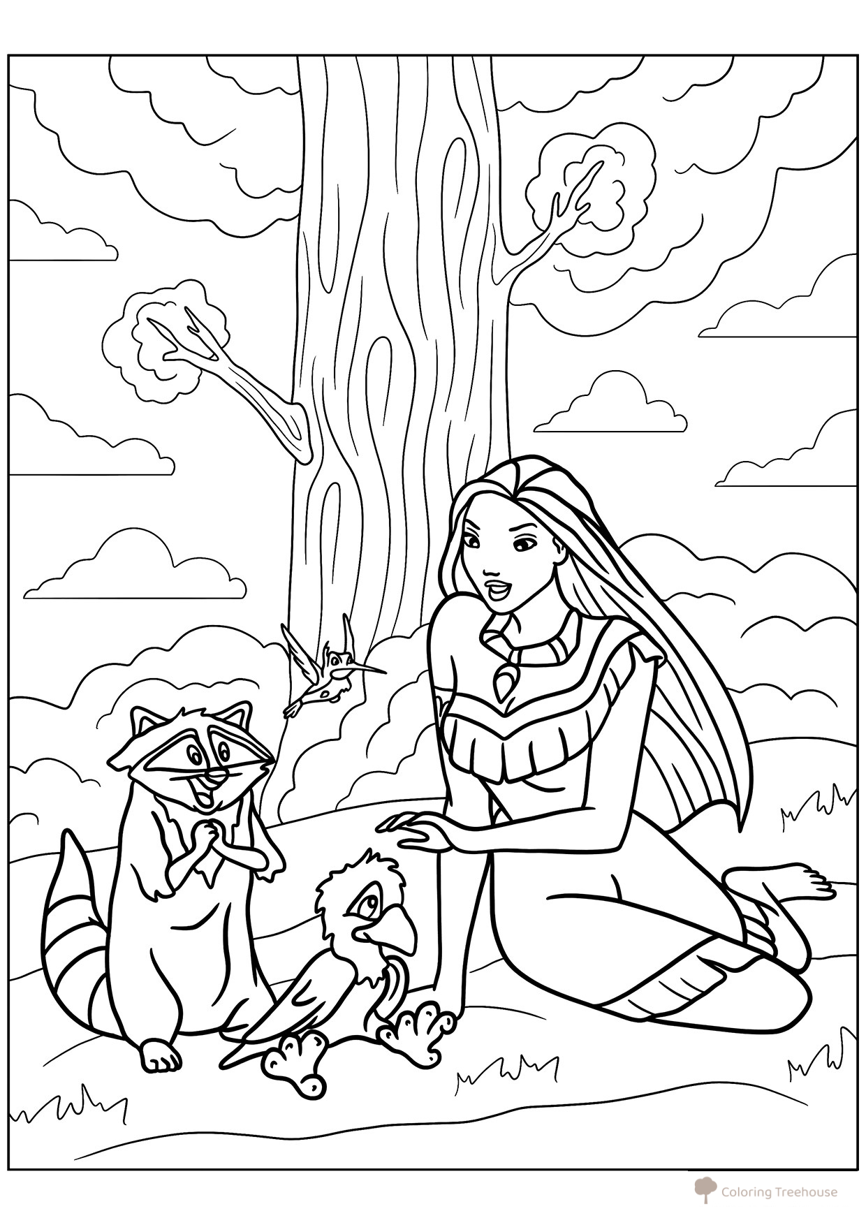 Pocahontas y sus amigos - página para colorear dibujo para colorear gratis de Páginas para colorear de Pocahontas