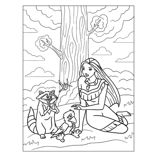 Pocahontas y sus amigos - página para colorear dibujo para colorear gratis de Páginas para colorear de Pocahontas