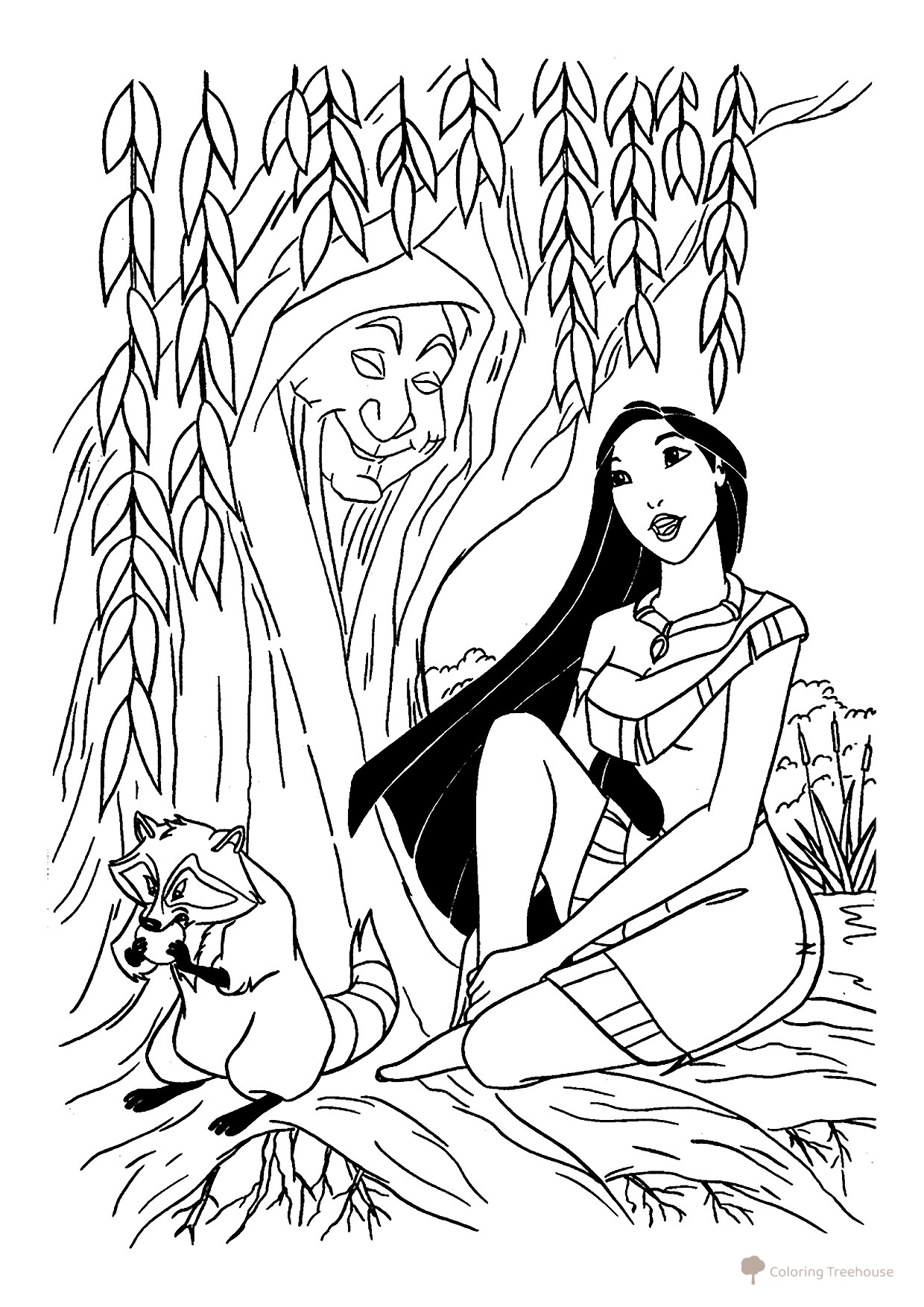Pocahontas and Raccoon Coloring Page free printable Pocahontas Coloring Pages coloring page
