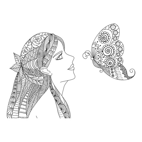 Girl with Butterfly Coloring Page free printable Art Therapy Coloring Pages coloring page