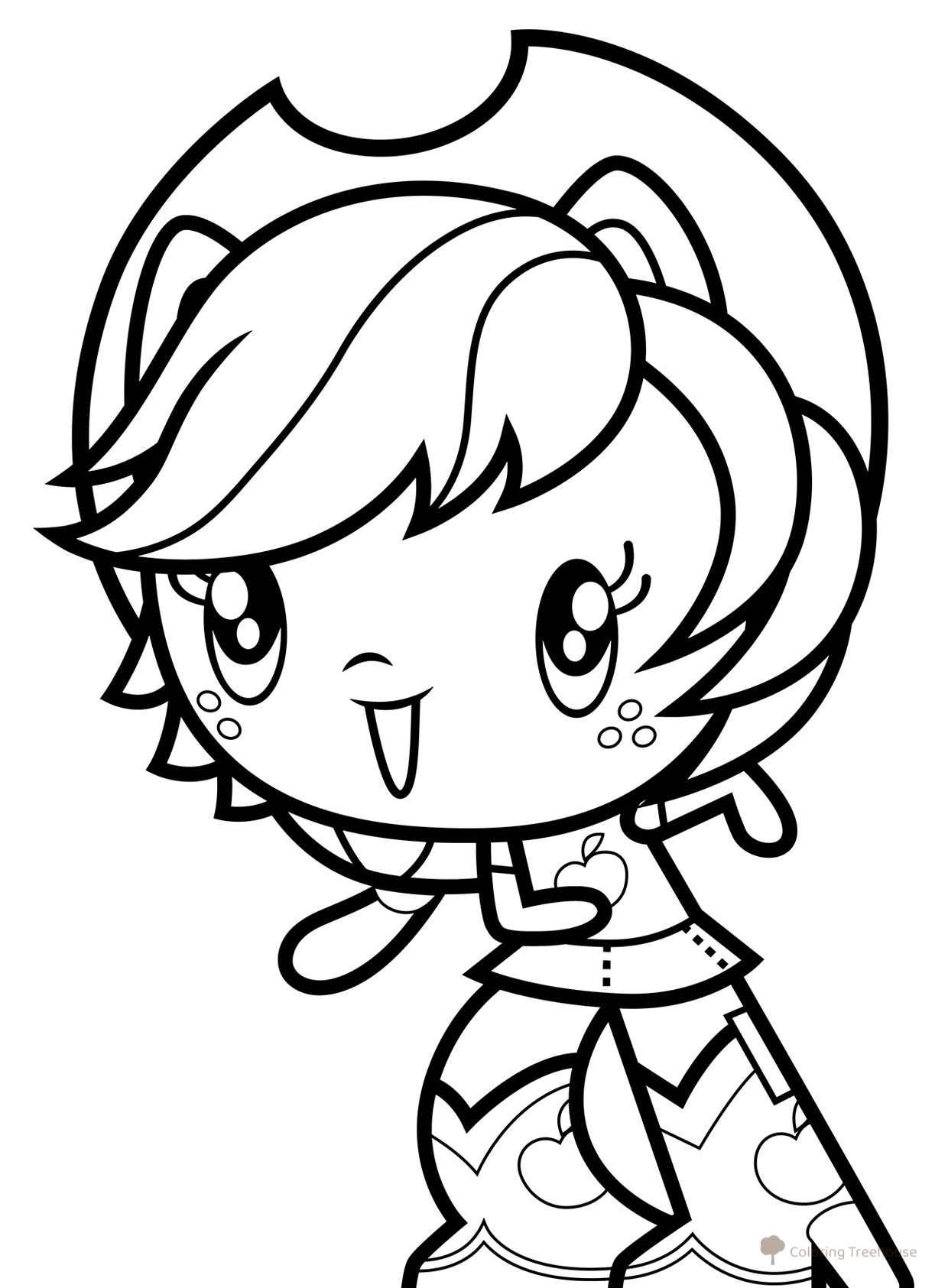 Dibujo para colorear: Pony niña de Equestria Applejack dibujo para colorear gratis de Poniashki adorables de My Little Pony: páginas para colorear