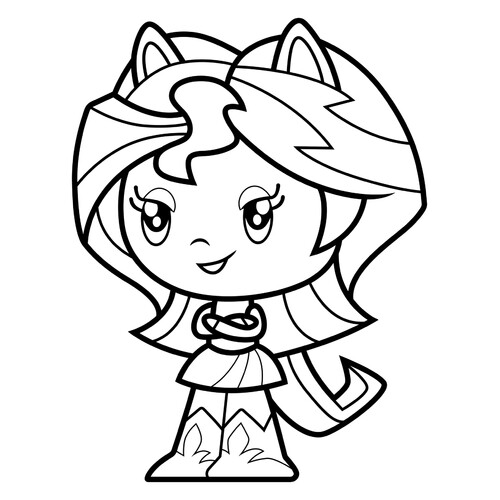 Página para colorear: Poni niña de Equestria Sunset Shimmer dibujo para colorear gratis de Poniashki adorables de My Little Pony: páginas para colorear