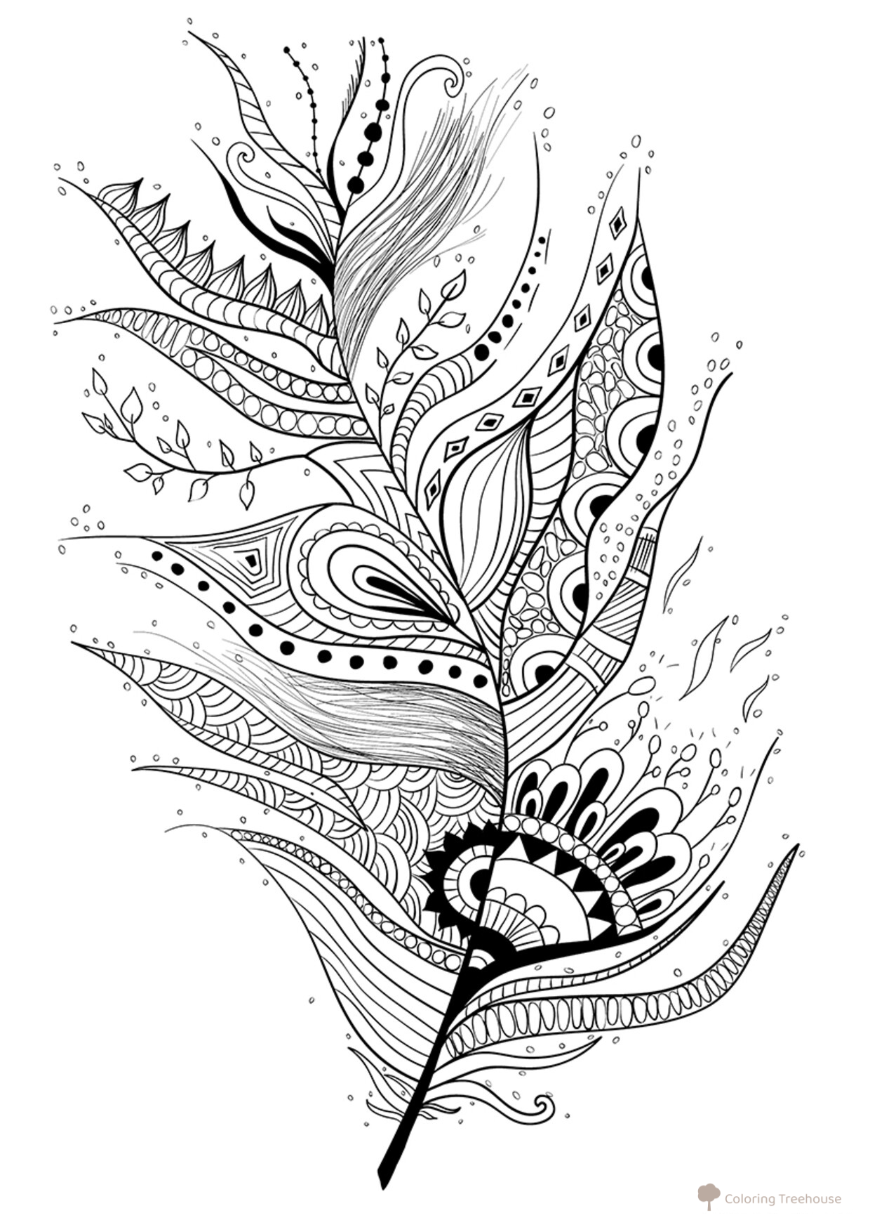 Pintura terapéutica: Gotas y pluma – página para colorear dibujo para colorear gratis de Art Therapy Coloring Pages