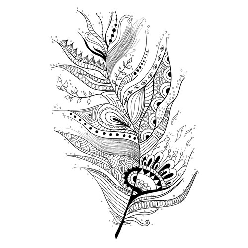 Pintura terapéutica: Gotas y pluma – página para colorear dibujo para colorear gratis de Art Therapy Coloring Pages