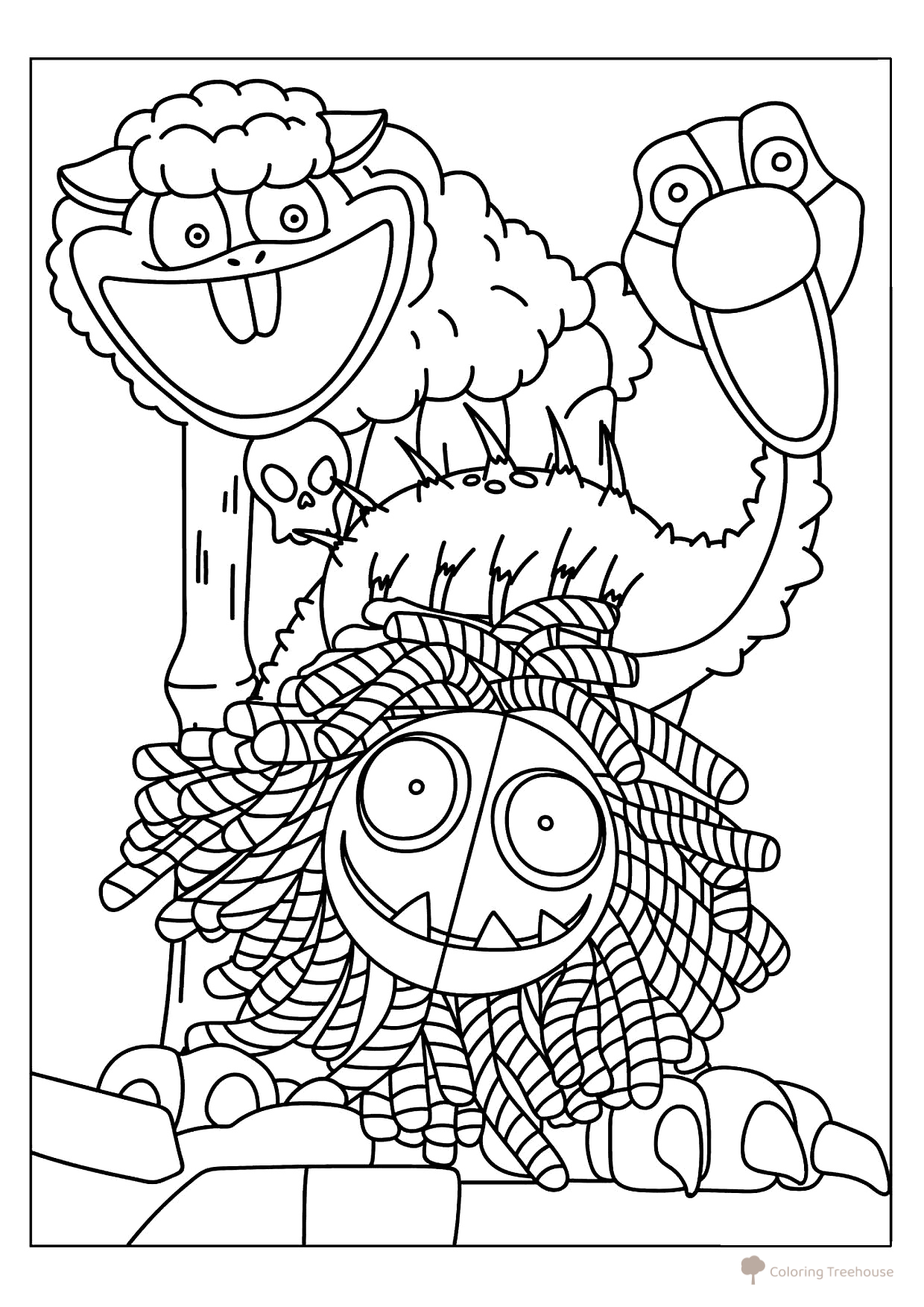 Página para colorear «Yarnabi y criaturas de pesadilla» dibujo para colorear gratis de Páginas para colorear de Poppy Playtime