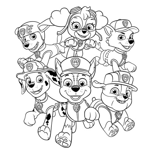 Página para colorear «Команда щенячего патруля» dibujo para colorear gratis de Paw Patrol (Patrulla Canina) para colorear