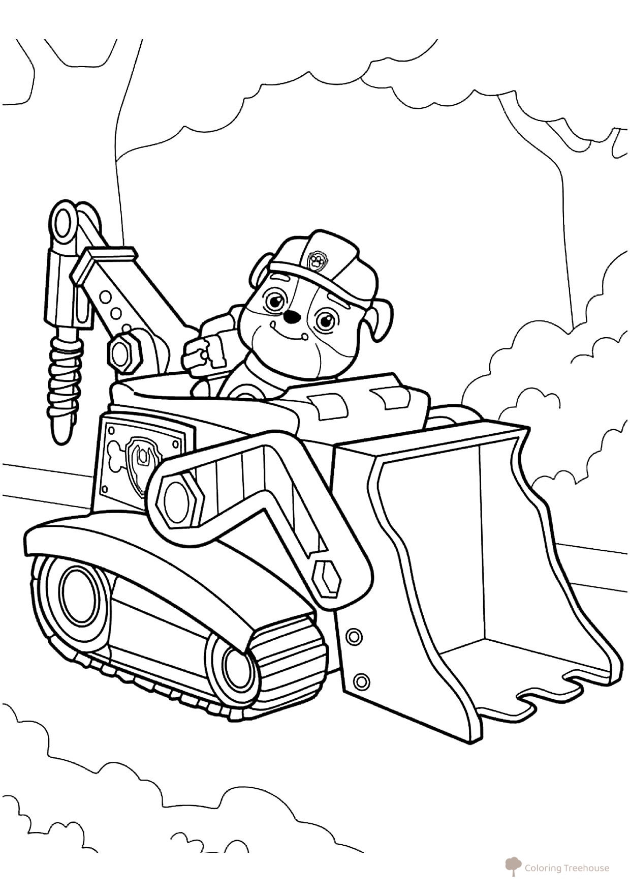 Página para colorear «Krepysh conduce un bulldócer» dibujo para colorear gratis de Paw Patrol (Patrulla Canina) para colorear