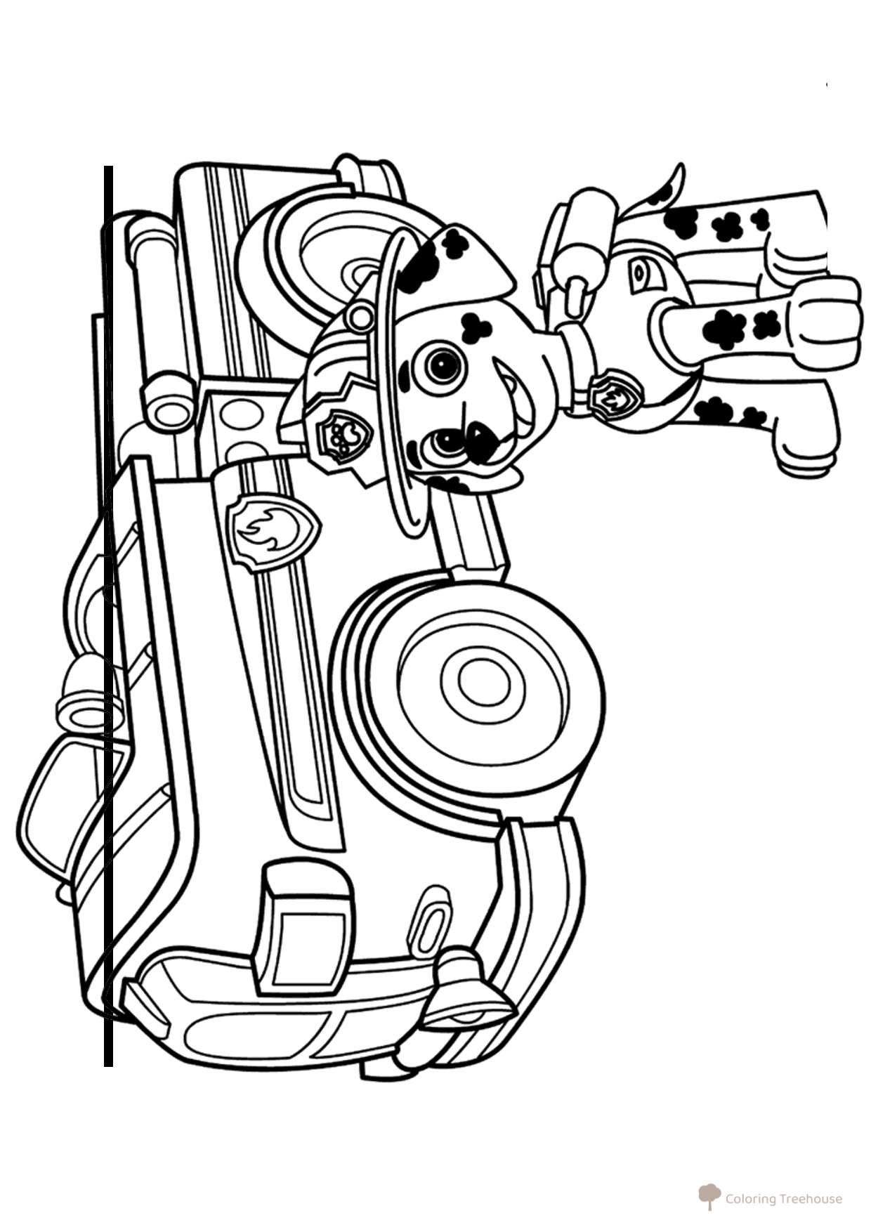 Página para colorear: Marshal y su coche dibujo para colorear gratis de Paw Patrol (Patrulla Canina) para colorear