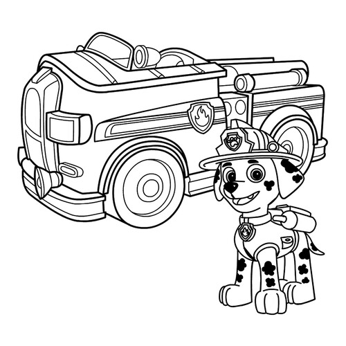 Página para colorear: Marshal y su coche dibujo para colorear gratis de Paw Patrol (Patrulla Canina) para colorear