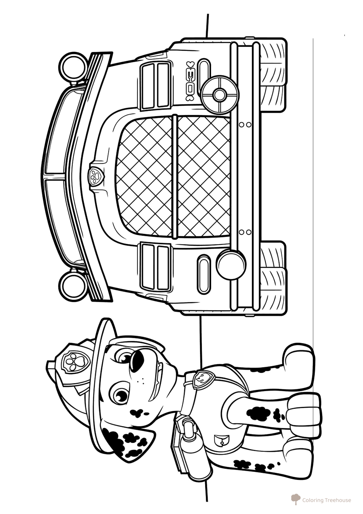 Marshall and the Rescue Vehicle Coloring Page free printable Paw Patrol Coloring Pages coloring page