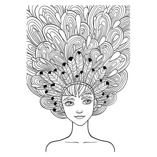 Pintura terapéutica: Plumas en el cabello (página para colorear) dibujo para colorear gratis de Art Therapy Coloring Pages