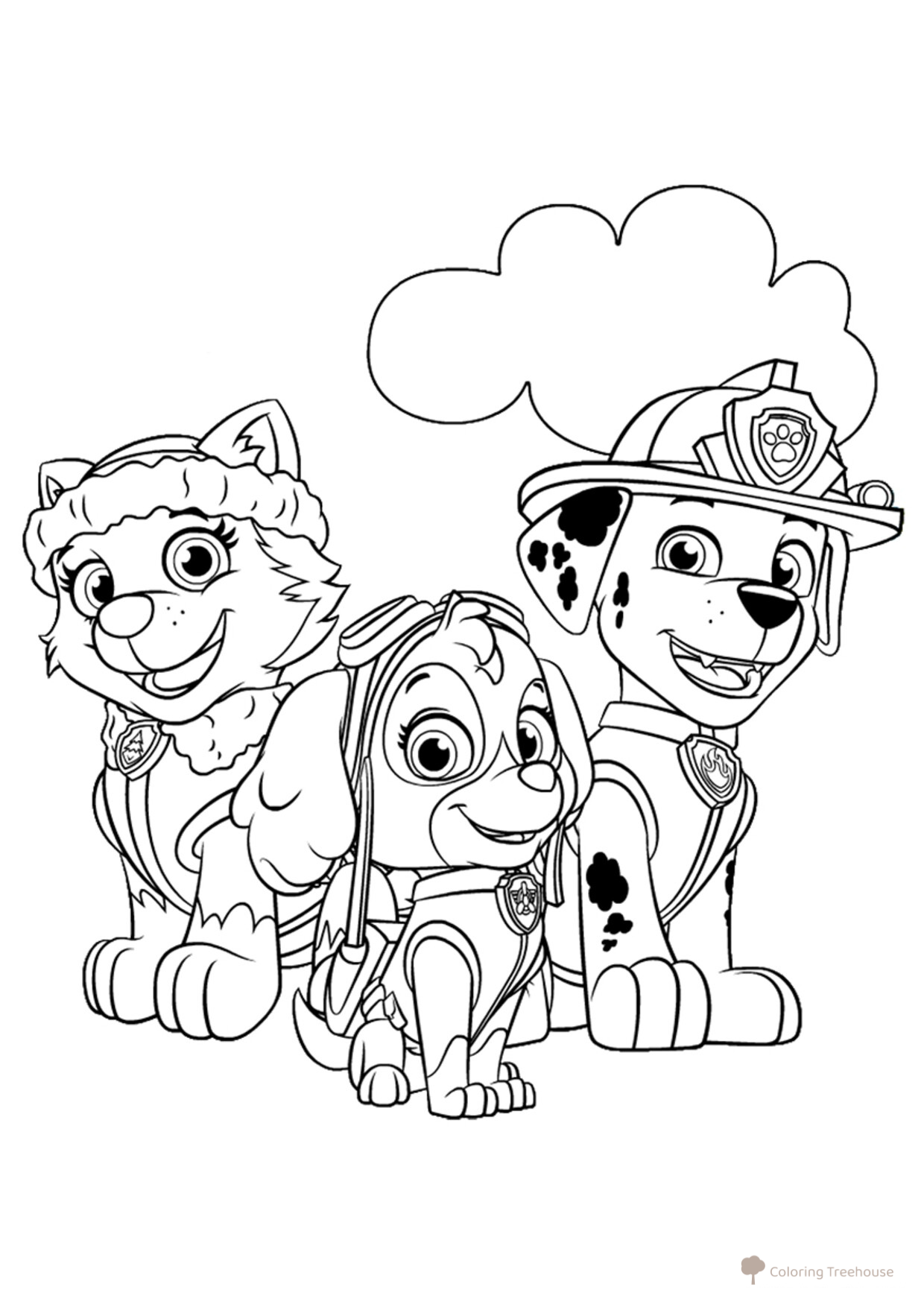 Skye, Everest and Marshall Coloring Page free printable Paw Patrol Coloring Pages coloring page