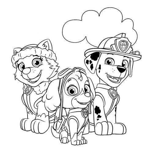 Skye, Everest and Marshall Coloring Page free printable Paw Patrol Coloring Pages coloring page