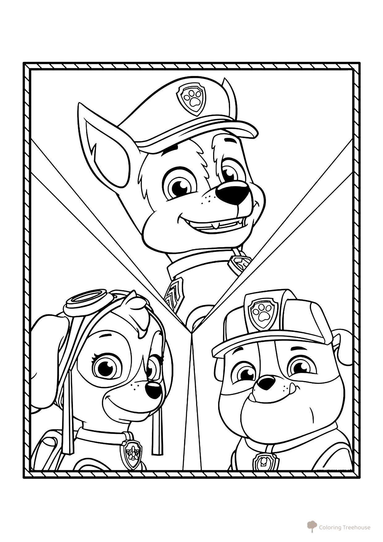 Coloring Page: Skye, Chase and Rubble free printable Paw Patrol Coloring Pages coloring page