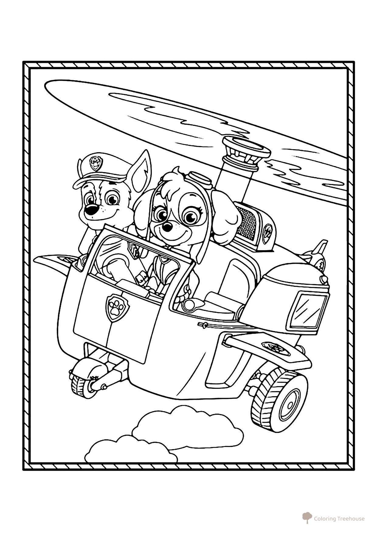 Página para colorear «Skay y el Piloto en el helicóptero» dibujo para colorear gratis de Paw Patrol (Patrulla Canina) para colorear
