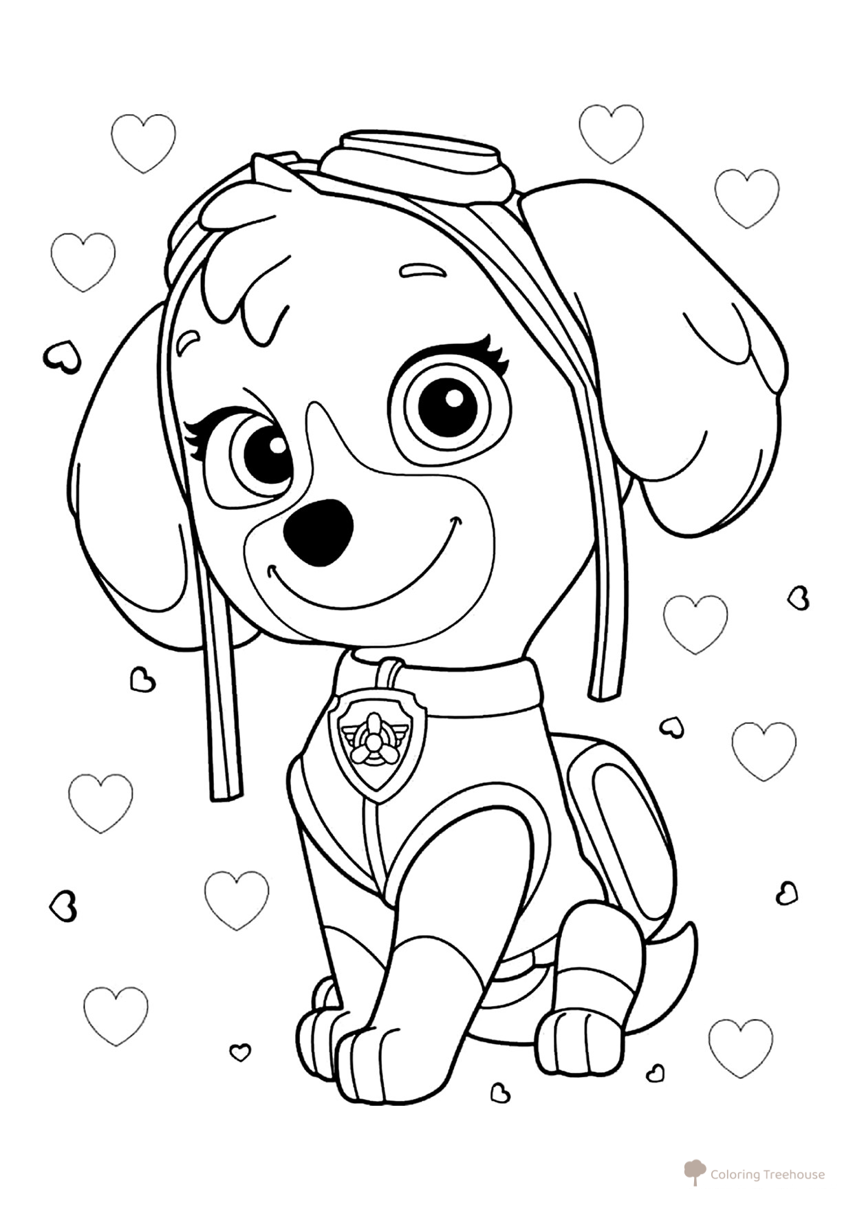 Skye and Hearts Coloring Page free printable Paw Patrol Coloring Pages coloring page