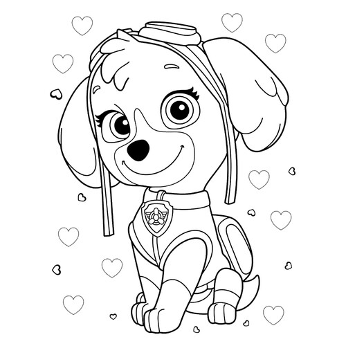 Skye and Hearts Coloring Page free printable Paw Patrol Coloring Pages coloring page
