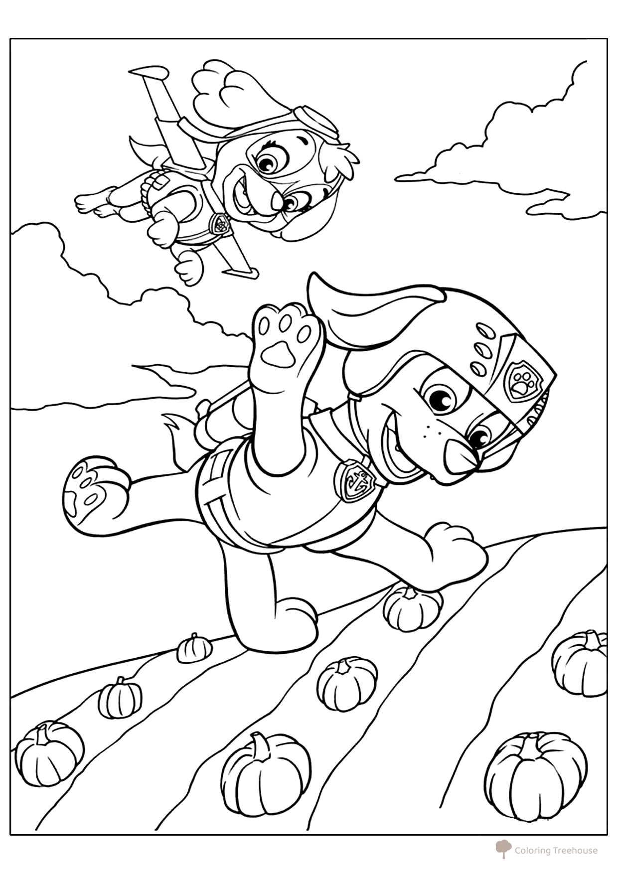 Skye and Zuma in the Sky Coloring Page free printable Paw Patrol Coloring Pages coloring page