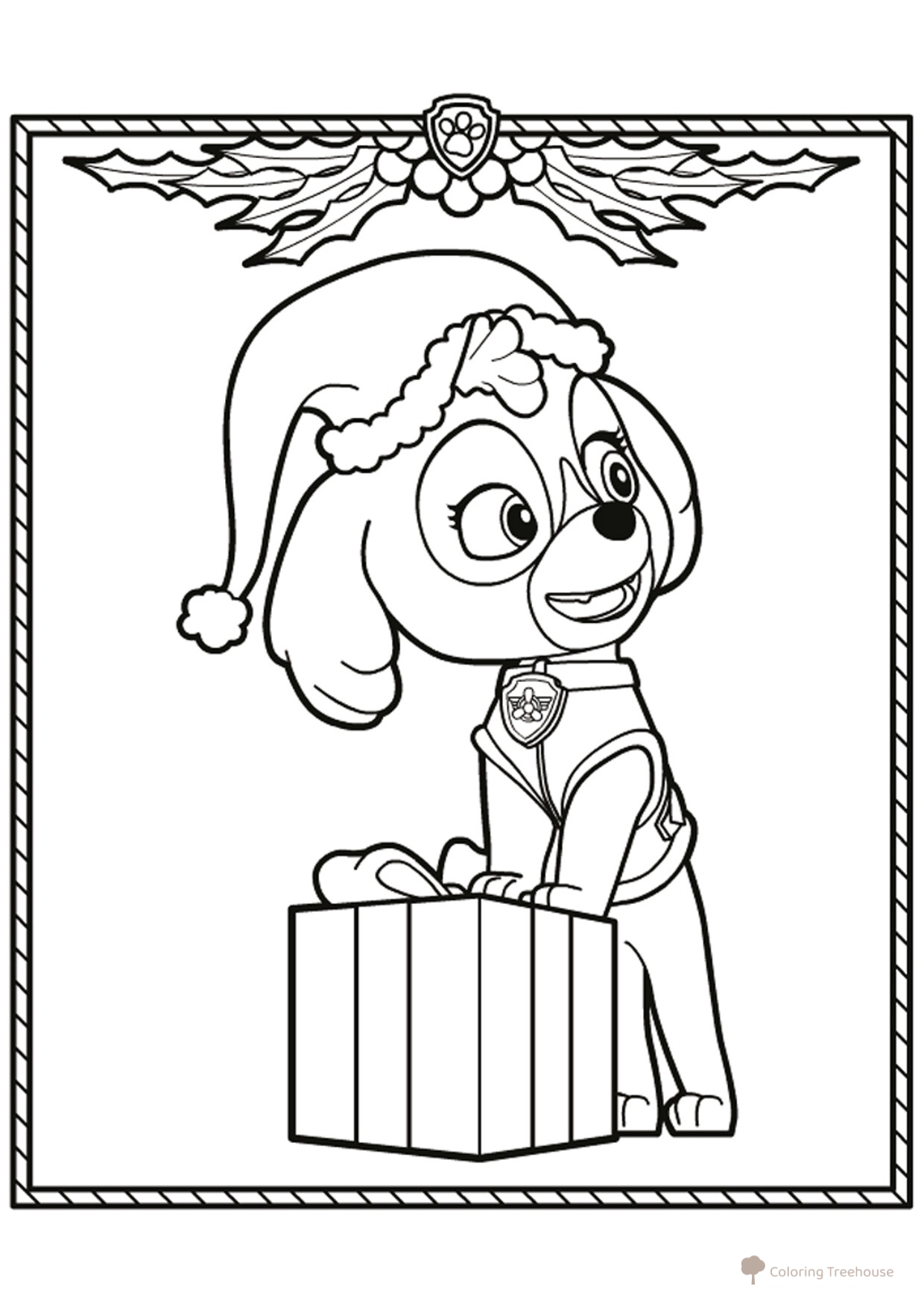 Página para colorear: Skye en Navidad dibujo para colorear gratis de Paw Patrol (Patrulla Canina) para colorear