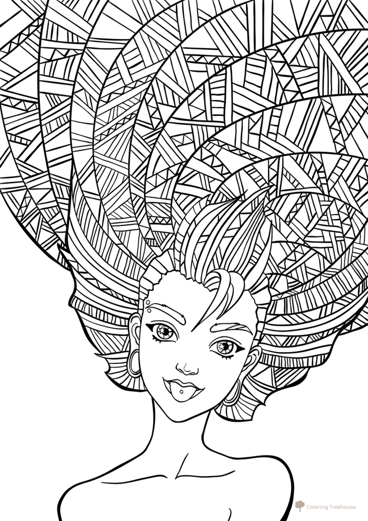 Art Therapy Coloring Page: Hairstyle with Doodles free printable Art Therapy Coloring Pages coloring page
