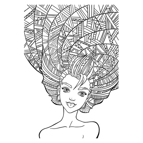 Art Therapy Coloring Page: Hairstyle with Doodles free printable Art Therapy Coloring Pages coloring page