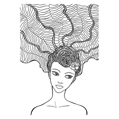 Colorear Art-terapia: Peinado con trenzas enrolladas dibujo para colorear gratis de Art Therapy Coloring Pages