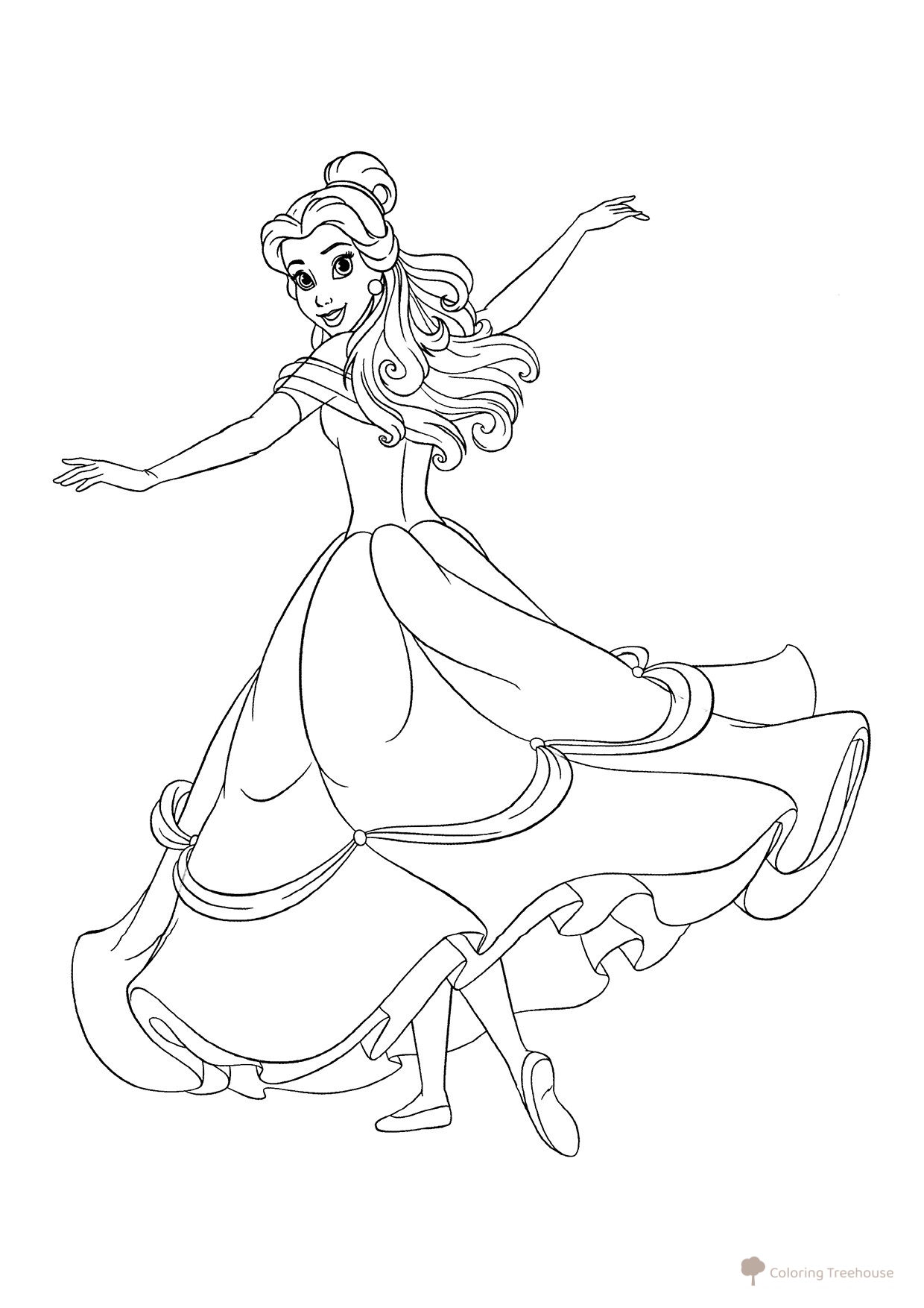 Página para colorear: Bella girando en el baile dibujo para colorear gratis de Princess Coloring Pages