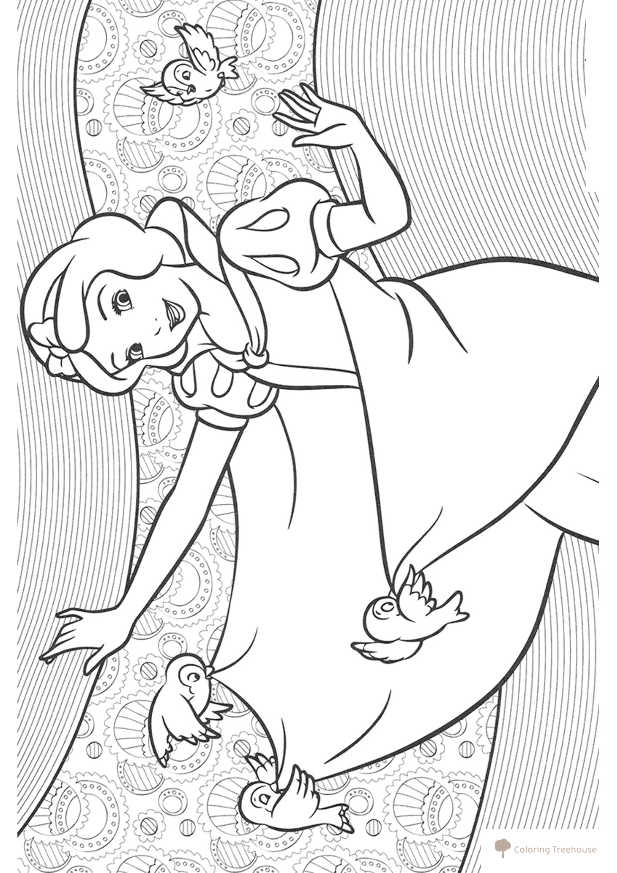 Snow White and Birds Coloring Page free printable Princess Coloring Pages coloring page