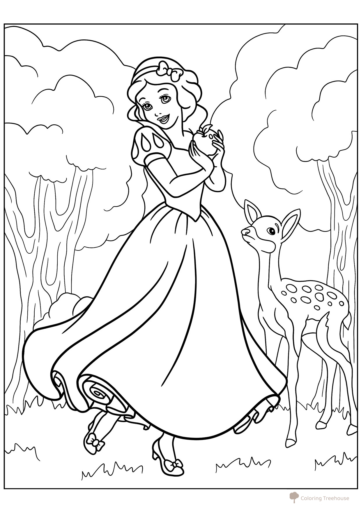 Página para colorear: Blancanieves canta en el bosque dibujo para colorear gratis de Princess Coloring Pages
