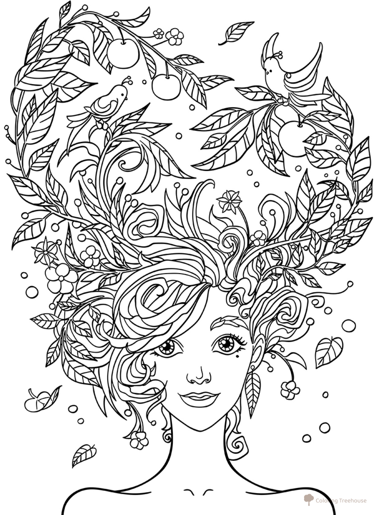 Art Therapy Coloring Page: Garden on Head free printable Art Therapy Coloring Pages coloring page