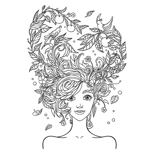 Art Therapy Coloring Page: Garden on Head free printable Art Therapy Coloring Pages coloring page