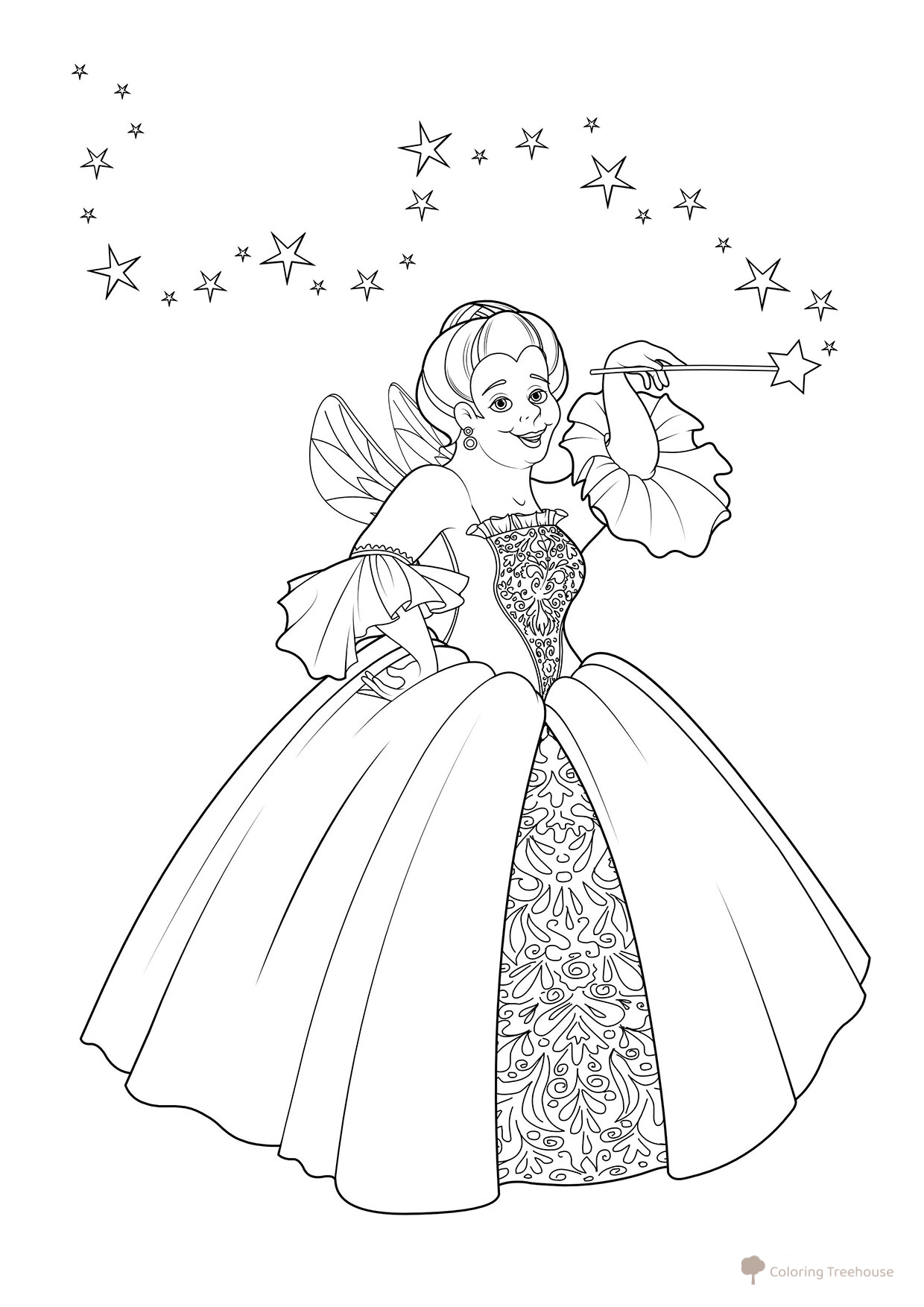 Libro para colorear: Hada madrina dibujo para colorear gratis de Princess Coloring Pages