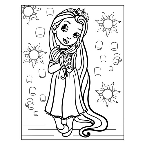 Little Princess Rapunzel Coloring Page free printable Princess Coloring Pages coloring page