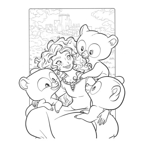 Merida and the Bear Cubs Coloring Page free printable Princess Coloring Pages coloring page