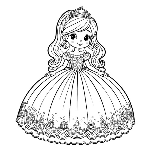 Cute Princess in a Ball Gown Coloring Page free printable Princess Coloring Pages coloring page