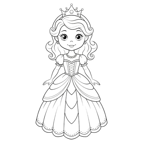 Cute Princess with a Crown Coloring Page free printable Princess Coloring Pages coloring page