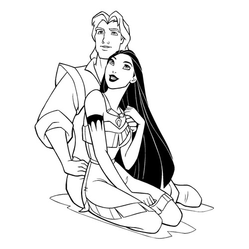 Pocahontas and John Smith Coloring Page free printable Princess Coloring Pages coloring page
