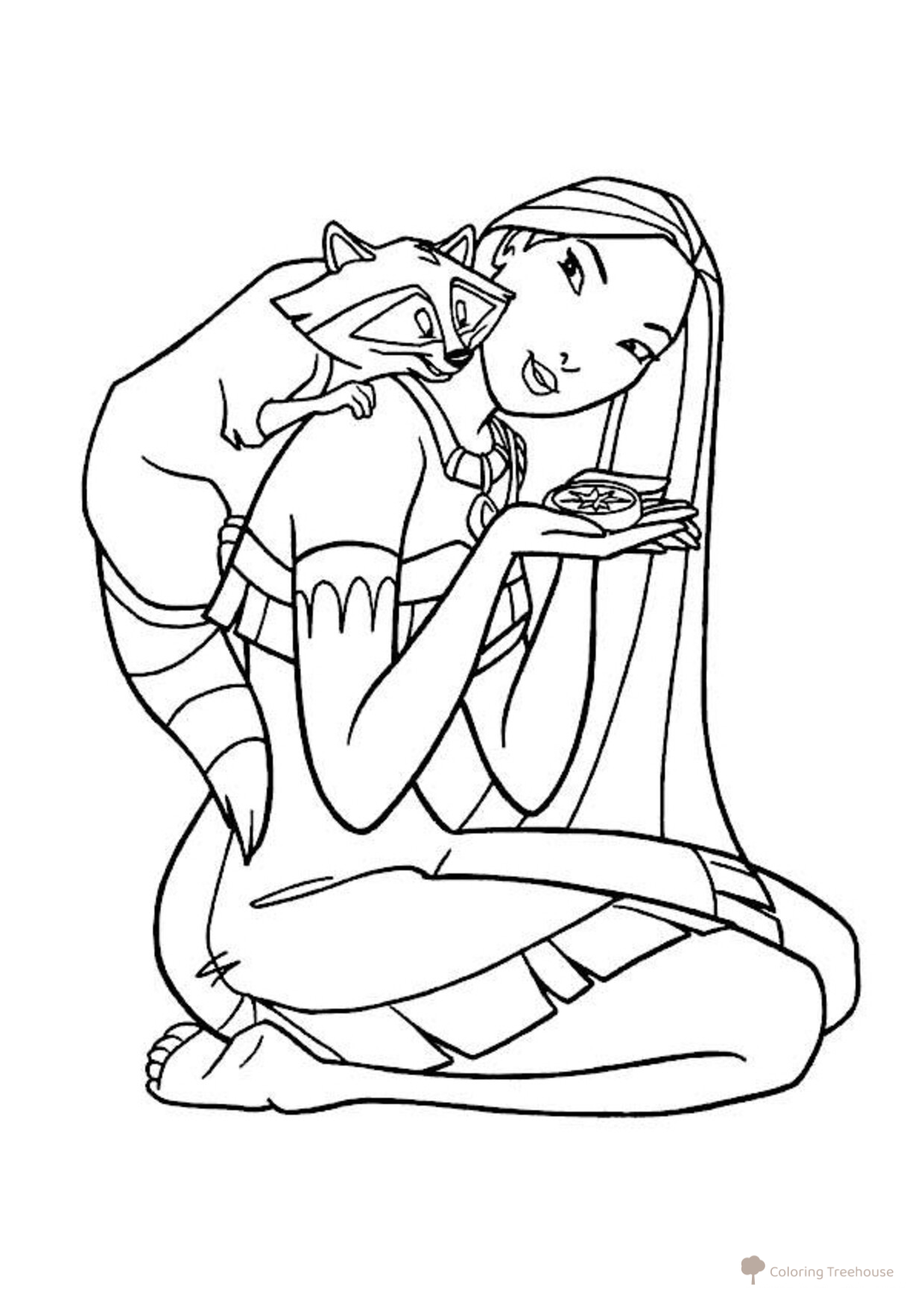 Pocahontas with Her Pet Coloring Page free printable Princess Coloring Pages coloring page