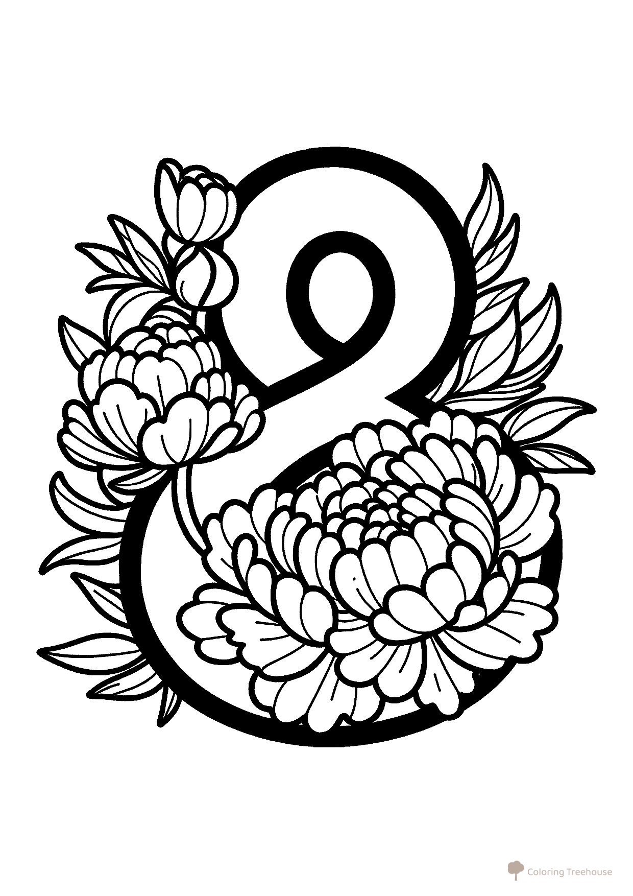 Peony Card Coloring Page for March 8th free printable International Women’s Day Coloring Pages coloring page